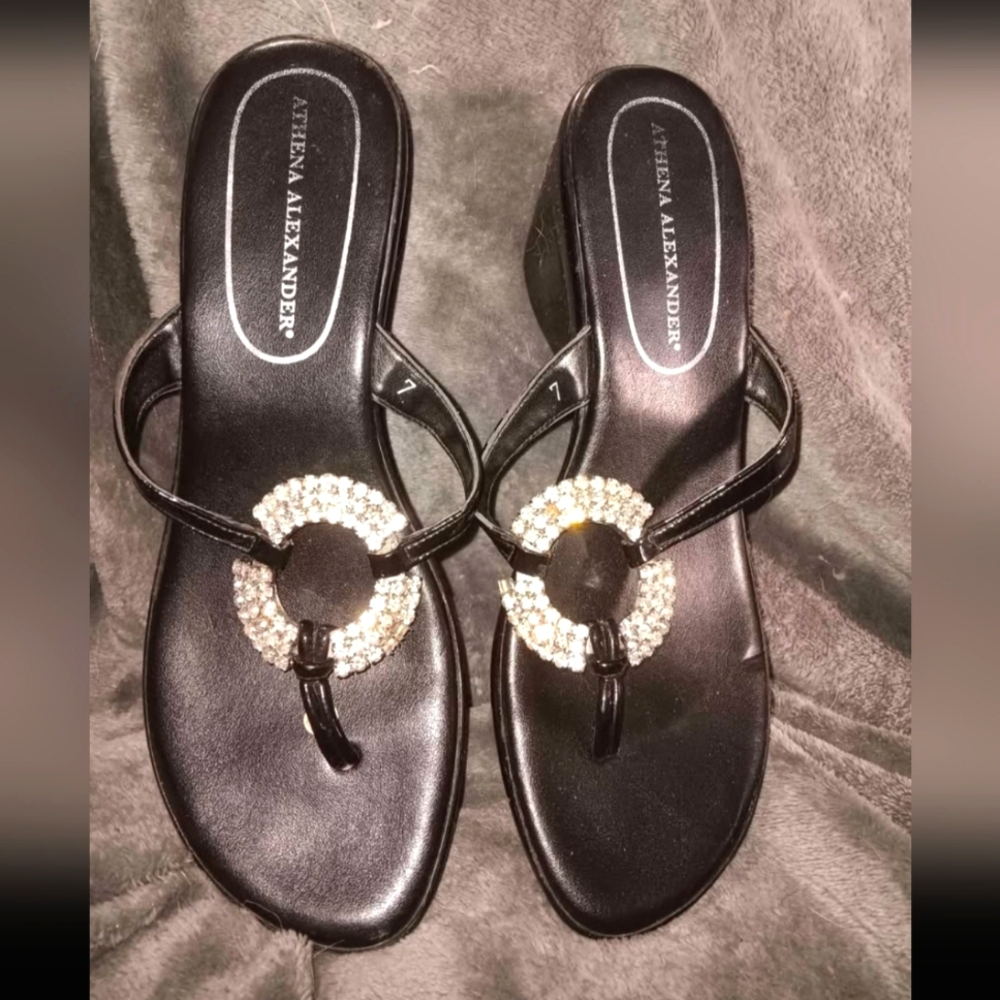 Athena Alexander Black Sandals with Silver Accents